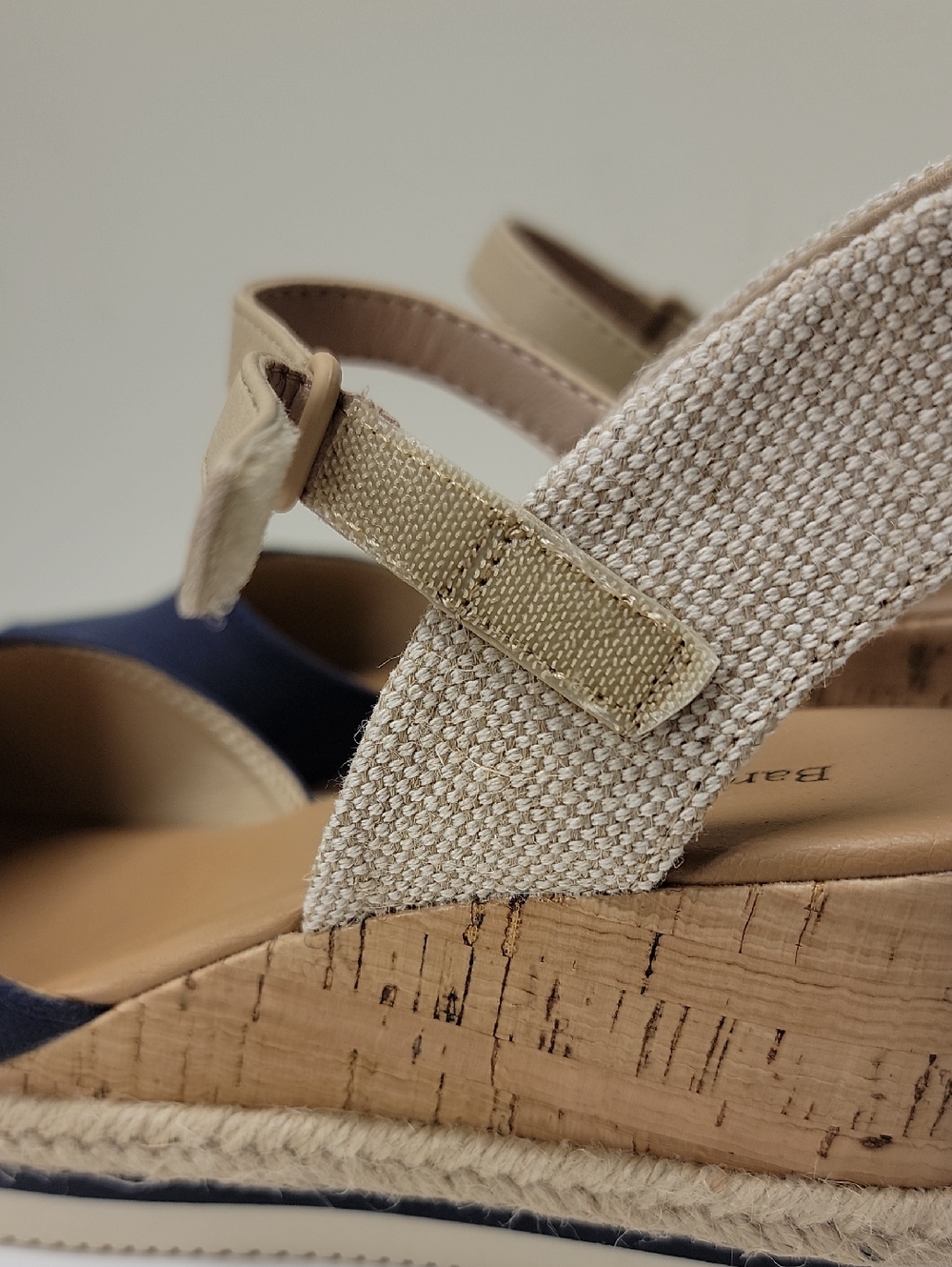 BARETRAPS-NEW IN BOX- Navy Canvas and Beige Cork Wedge Sandals - Picture 8 of 13